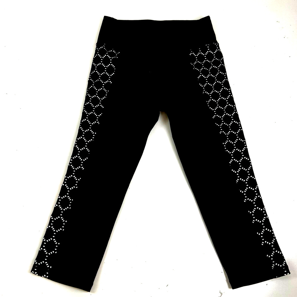 Athleta Womens Capri Pants Black White Geometric Mid‎ Rise Stretch Yoga S
